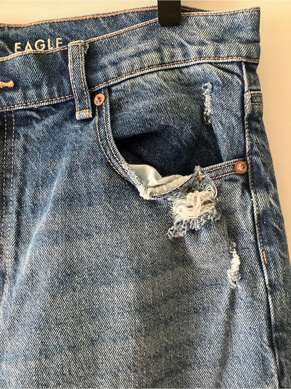 AMERICAN EAGLE Stovepipe Wide Leg Distressed Denim Sz 10 Long - Picture 6 of 10